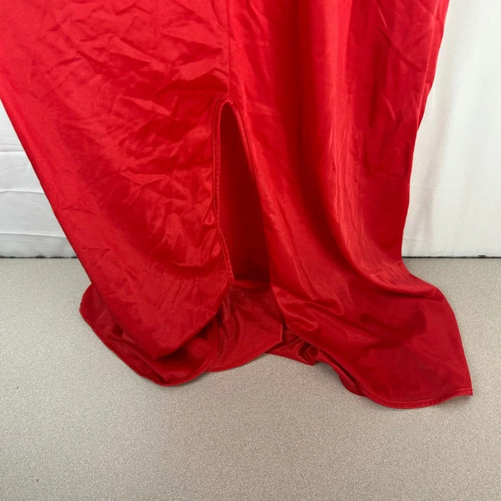 Vintage Paramount‎ New York Red Satin Nightgown Black Lace Trim Maxi Slip Dress